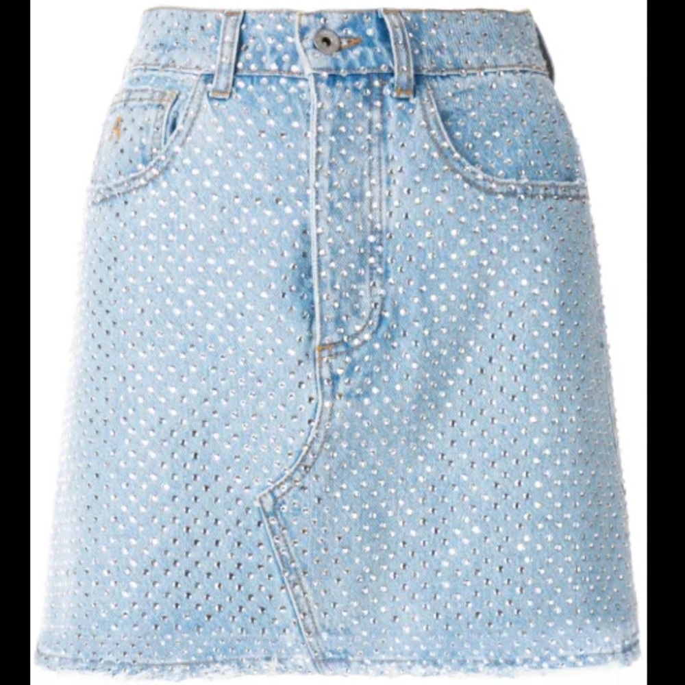 The Attico Crystal-embellished Denim Mini Skirt Size 40